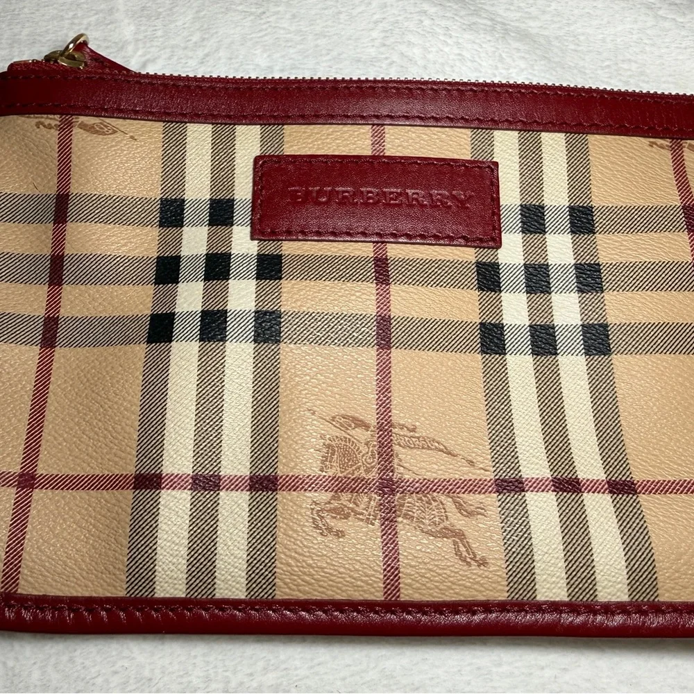 Burberry Tan Plaid Tote with Burgundy Trim - Picture 7 of 9